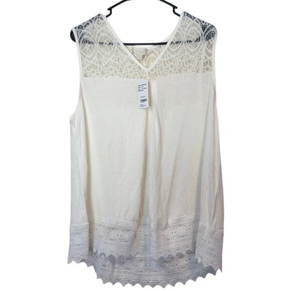 Weekend Suzanne Betro Tops - NWT Weekend Suzanne Betro Lace Trim V-Neck Tunic Blouse Size 1X White Boho